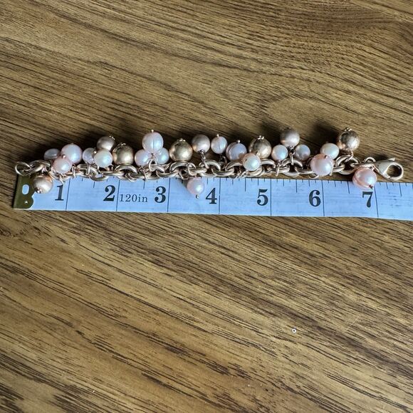 Vintage Honora Bronze Pink Freshwater Cultured Pearl Charm Bracelet 7.5” Italy - Picture 12 of 15